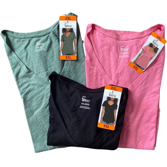 NEW FELINA BUNDLE OF THREE V Neck Short Sleeve T Shirts Size XXL Basic Essential - Picture 1 of 5